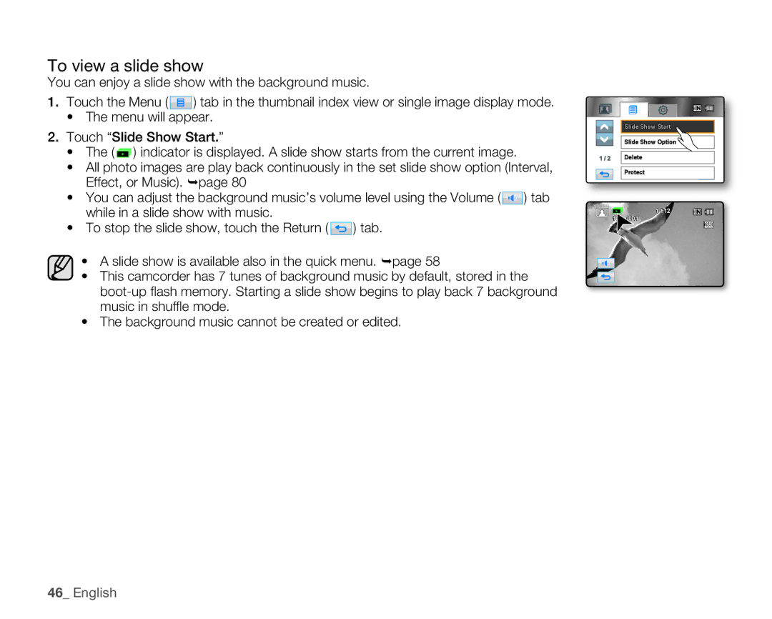 Samsung HMX-H105BN, HMX-H106SN, HMX-H100N, HMX-H104BN user manual To view a slide show 