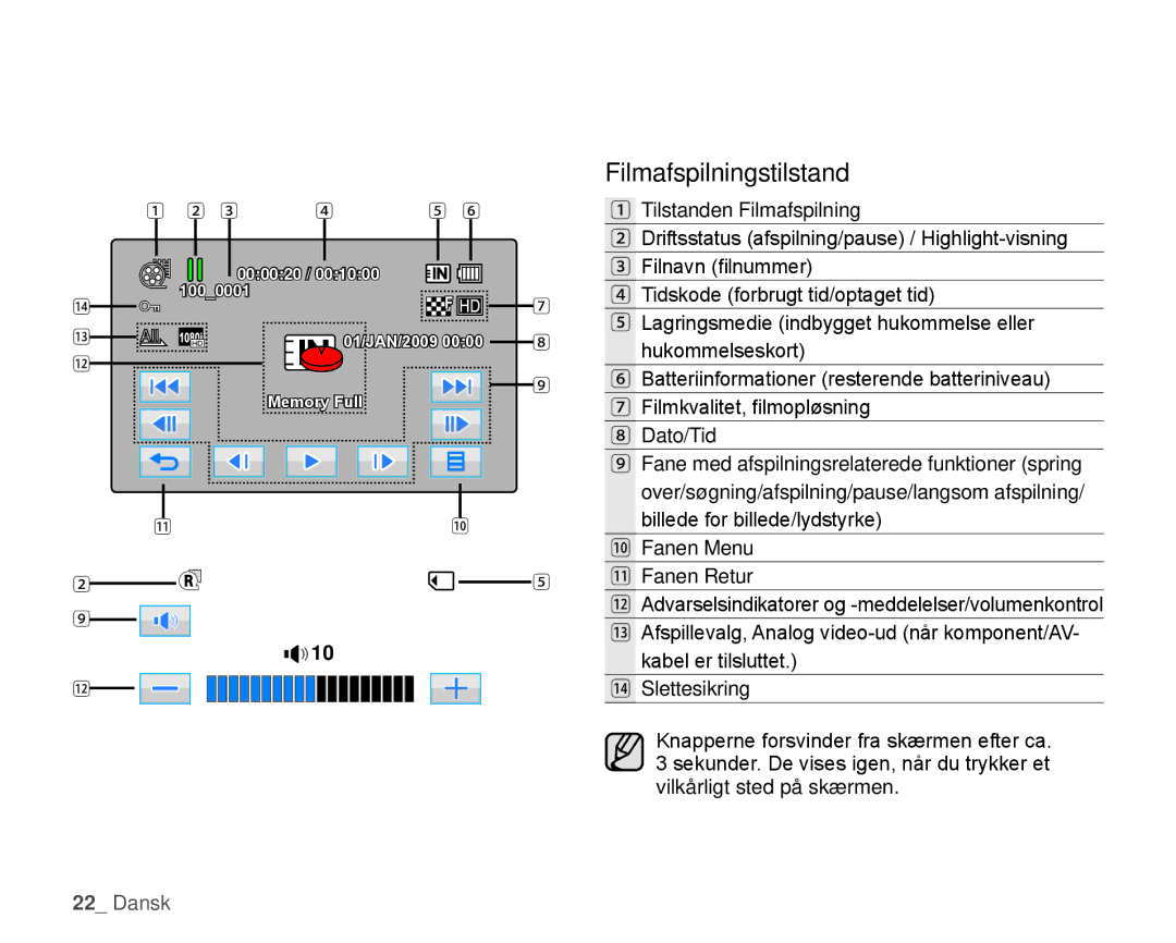 Samsung HMX-H100P/EDC, HMX-H105BP/EDC, HMX-H106SP/EDC, HMX-H104BP/EDC, HMX-H1000P/EDC manual Filmafspilningstilstand 