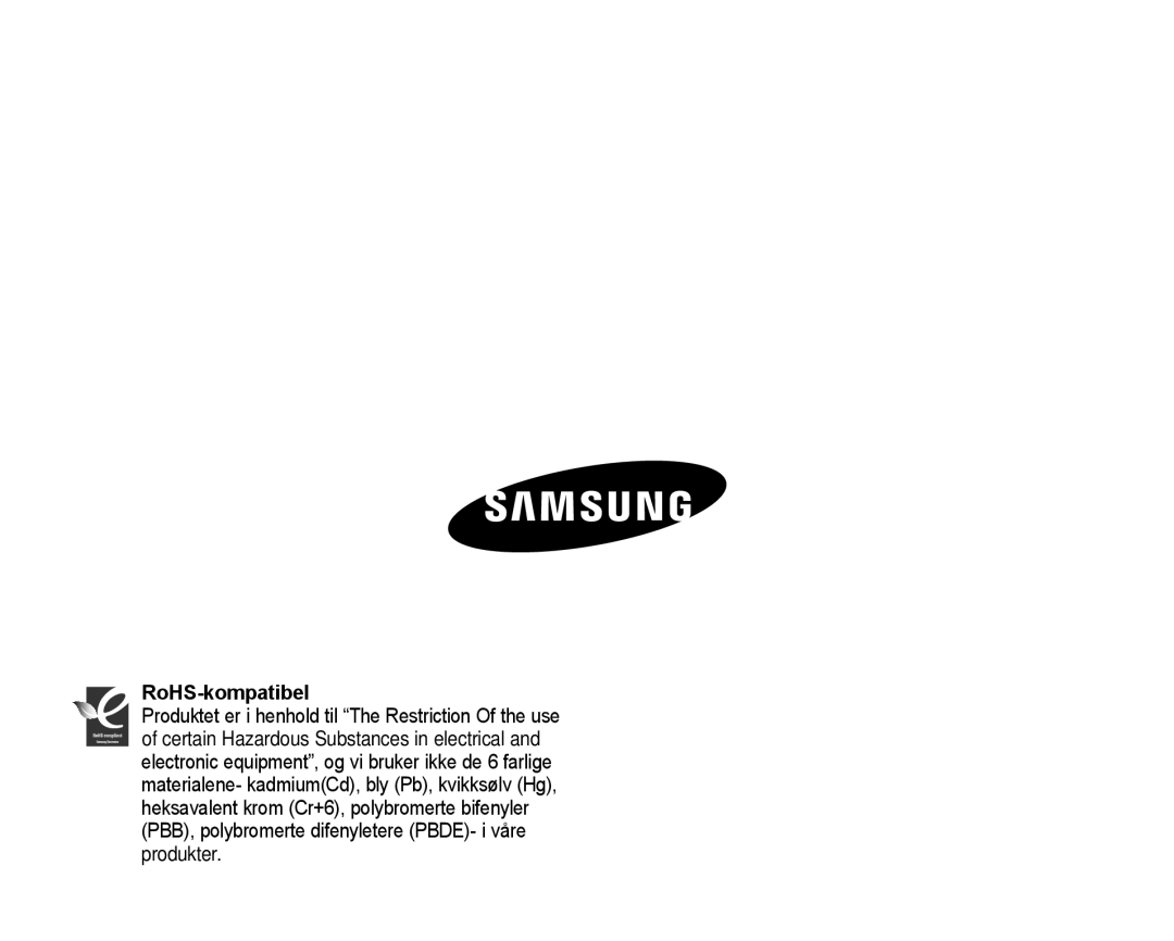 Samsung HMX-H104BP/EDC, HMX-H105BP/EDC, HMX-H106SP/EDC, HMX-H100P/EDC, HMX-H1000P/EDC manual RoHS-kompatibel 