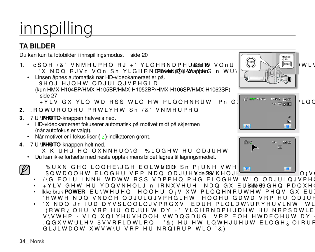 Samsung HMX-H1000P/EDC, HMX-H105BP/EDC, HMX-H106SP/EDC, HMX-H100P/EDC, HMX-H104BP/EDC manual TA Bilder 