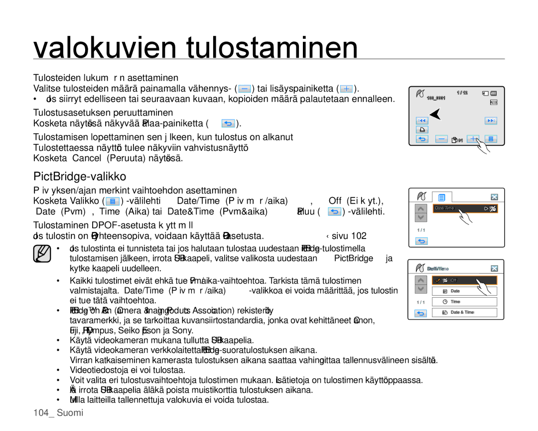 Samsung HMX-H1000P/EDC, HMX-H105BP/EDC, HMX-H106SP/EDC Tulosteiden lukumäärän asettaminen, Tulostusasetuksen peruuttaminen 