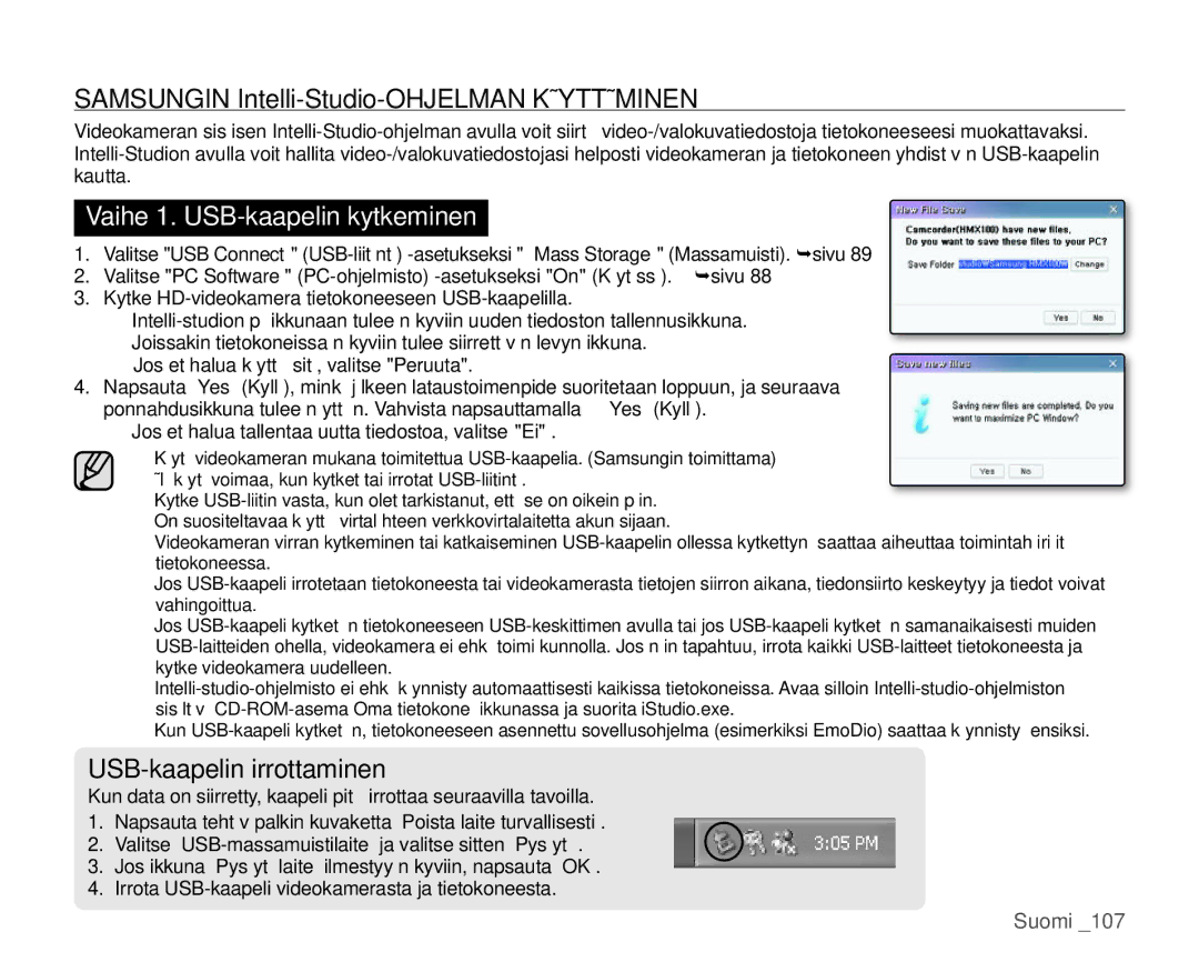 Samsung HMX-H100P/EDC, HMX-H105BP/EDC, HMX-H106SP/EDC, HMX-H104BP/EDC manual Samsungin Intelli-Studio-OHJELMAN Käyttäminen 