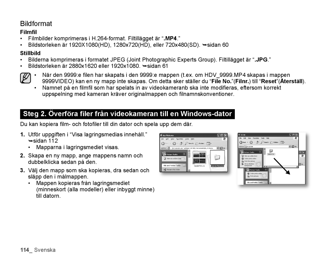 Samsung HMX-H1000P/EDC, HMX-H105BP/EDC, HMX-H106SP/EDC, HMX-H100P/EDC, HMX-H104BP/EDC manual Bildformat, Filmﬁl, Stillbild 