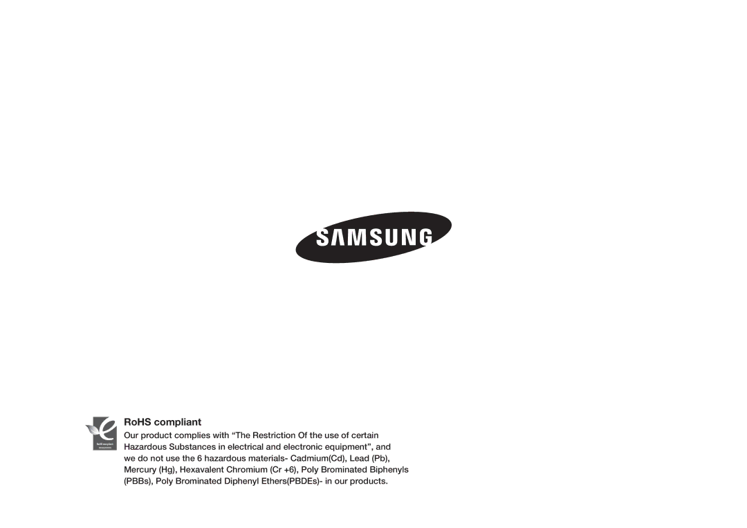 Samsung HMX-H106SP/AAW, HMX-H105BP/EDC, HMX-H106SP/EDC, HMX-H100P/EDC, HMX-H1052P/EDC, HMX-H104BP/EDC manual RoHS compliant 