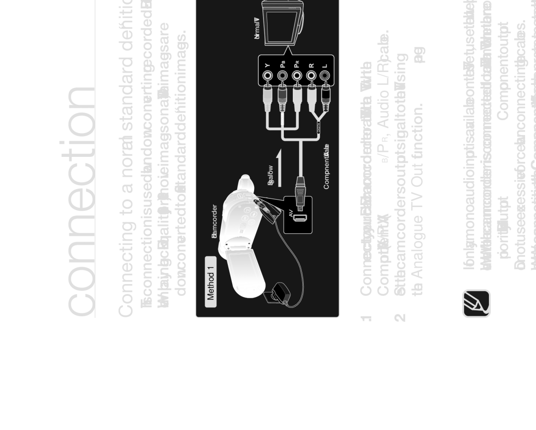 Samsung HMX-H104BP/AAW, HMX-H105BP/EDC, HMX-H106SP/EDC, HMX-H100P/EDC Connecting to a normal standard deﬁnition TV 169/43 