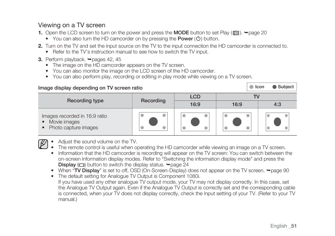 Samsung HMX-H100P/MEA, HMX-H105BP/EDC, HMX-H106SP/EDC, HMX-H100P/EDC, HMX-H1052P/EDC Viewing on a TV screen, Recording type 