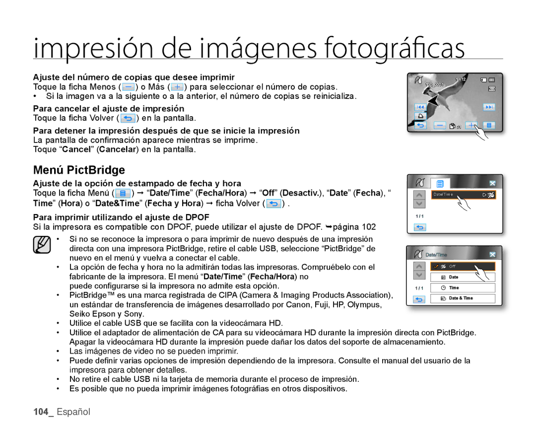 Samsung HMX-H106SN/XAA manual Ajuste del número de copias que desee imprimir, Para cancelar el ajuste de impresión 