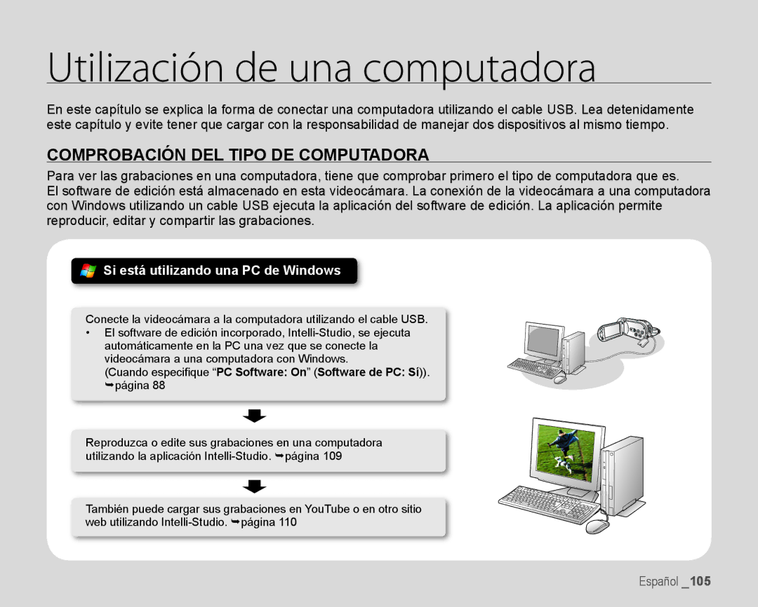 Samsung HMX-H106SN/XAA manual Utilización de una computadora, Comprobación DEL Tipo DE Computadora 