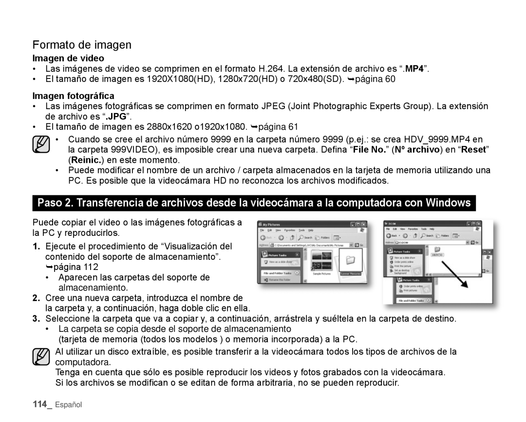 Samsung HMX-H106SN/XAA manual Formato de imagen, Imagen de video, Imagen fotográfica 