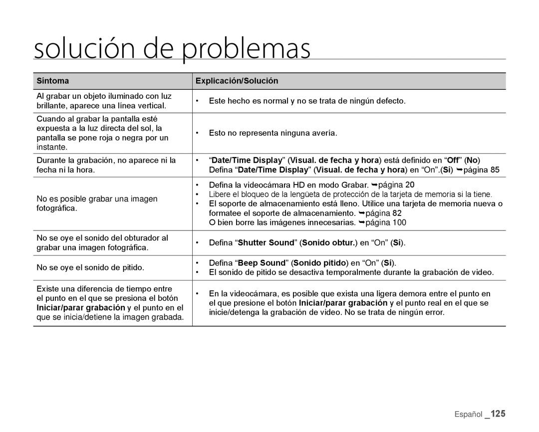 Samsung HMX-H106SN/XAA manual Defina Shutter Sound Sonido obtur. en On Sí, Defina Beep Sound Sonido pitido en On Sí 