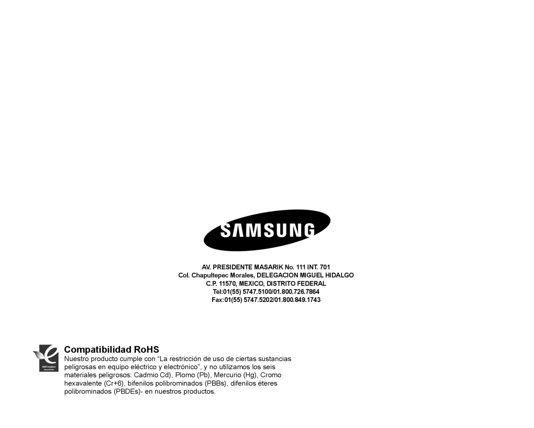 Samsung HMX-H106SN/XAA manual Compatibilidad RoHS 