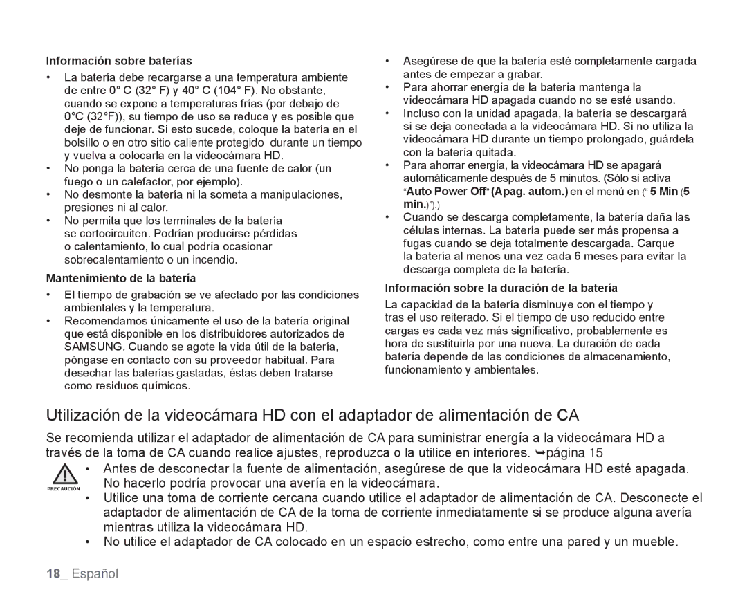 Samsung HMX-H106SN/XAA manual Información sobre baterías, Mantenimiento de la batería 