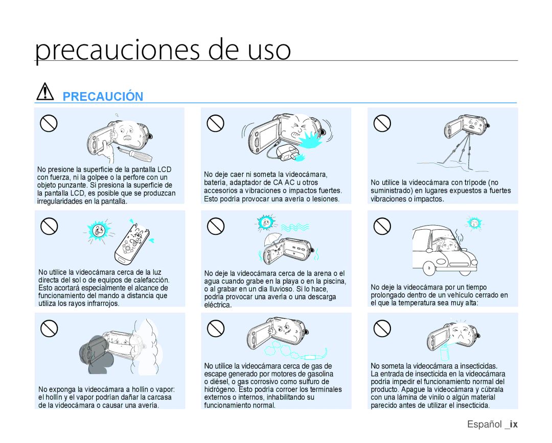 Samsung HMX-H106SN/XAA manual Precaución 