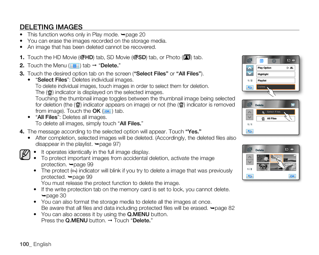 Samsung HMX-H106SN/XAA manual Deleting Images 