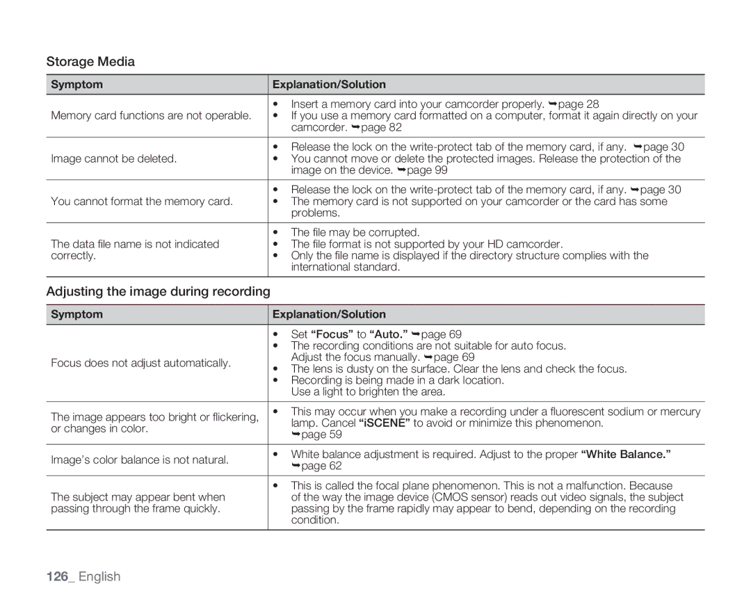 Samsung HMX-H106SN/XAA manual Storage Media, Adjusting the image during recording 