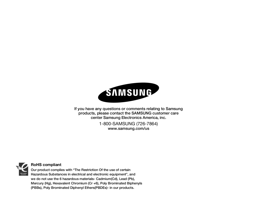 Samsung HMX-H106SN/XAA manual Samsung, RoHS compliant 