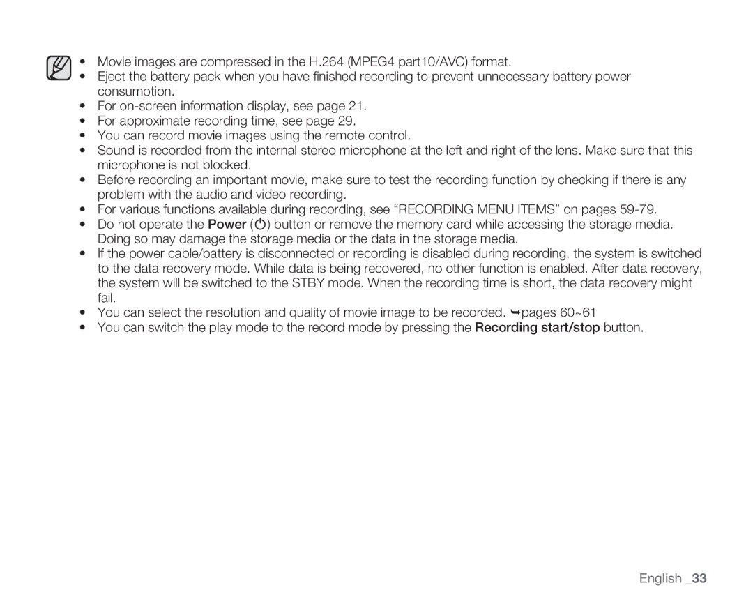 Samsung HMX-H106SN/XAA manual English 