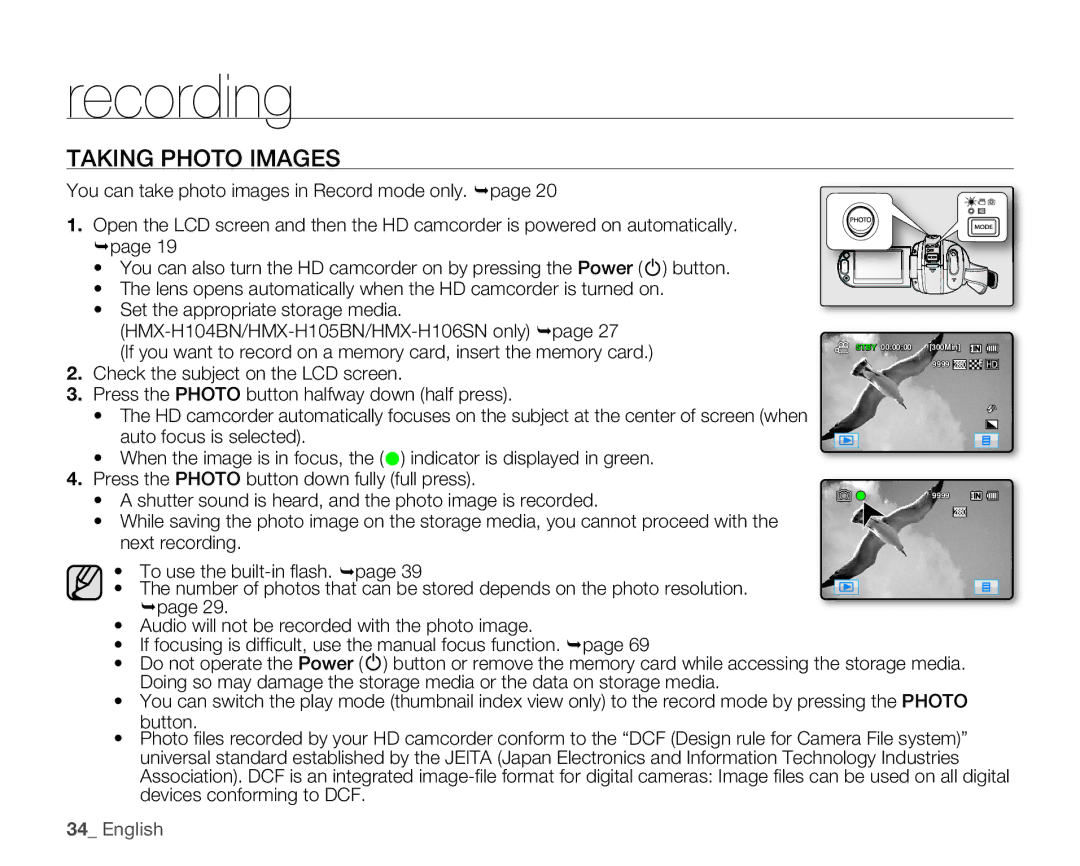 Samsung HMX-H106SN/XAA manual Taking Photo Images, Check the subject on the LCD screen 