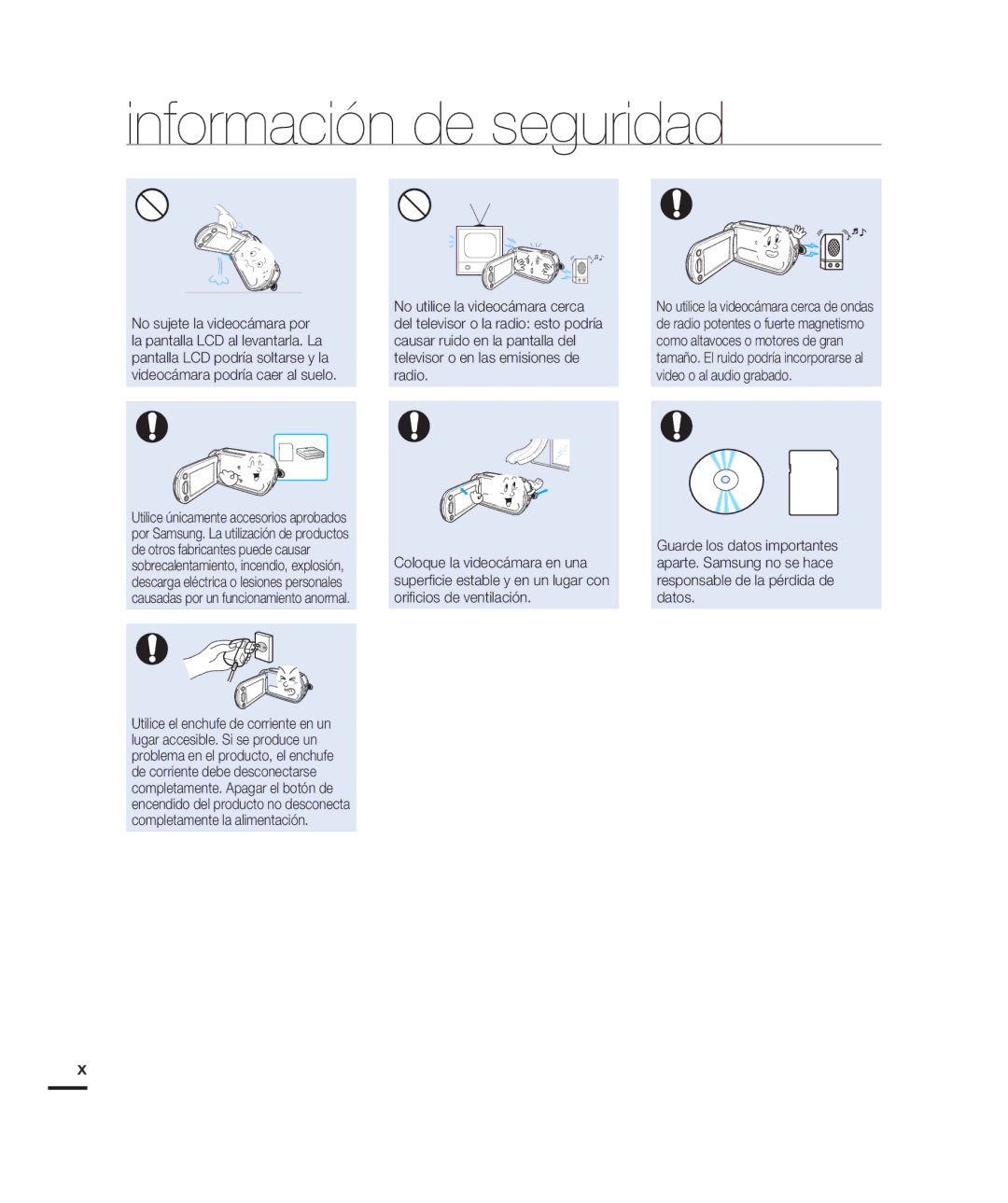 Samsung HMX-H200BN/XAA manual Información de seguridad 