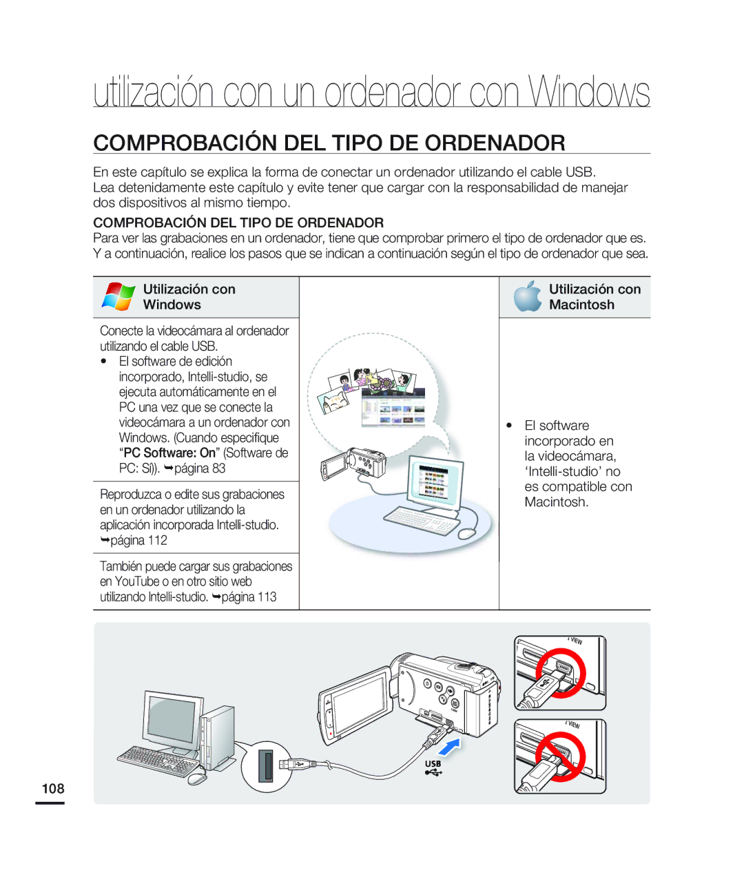 Samsung HMX-H200BN/XAA manual Comprobación DEL Tipo DE Ordenador, Utilización con Windows 