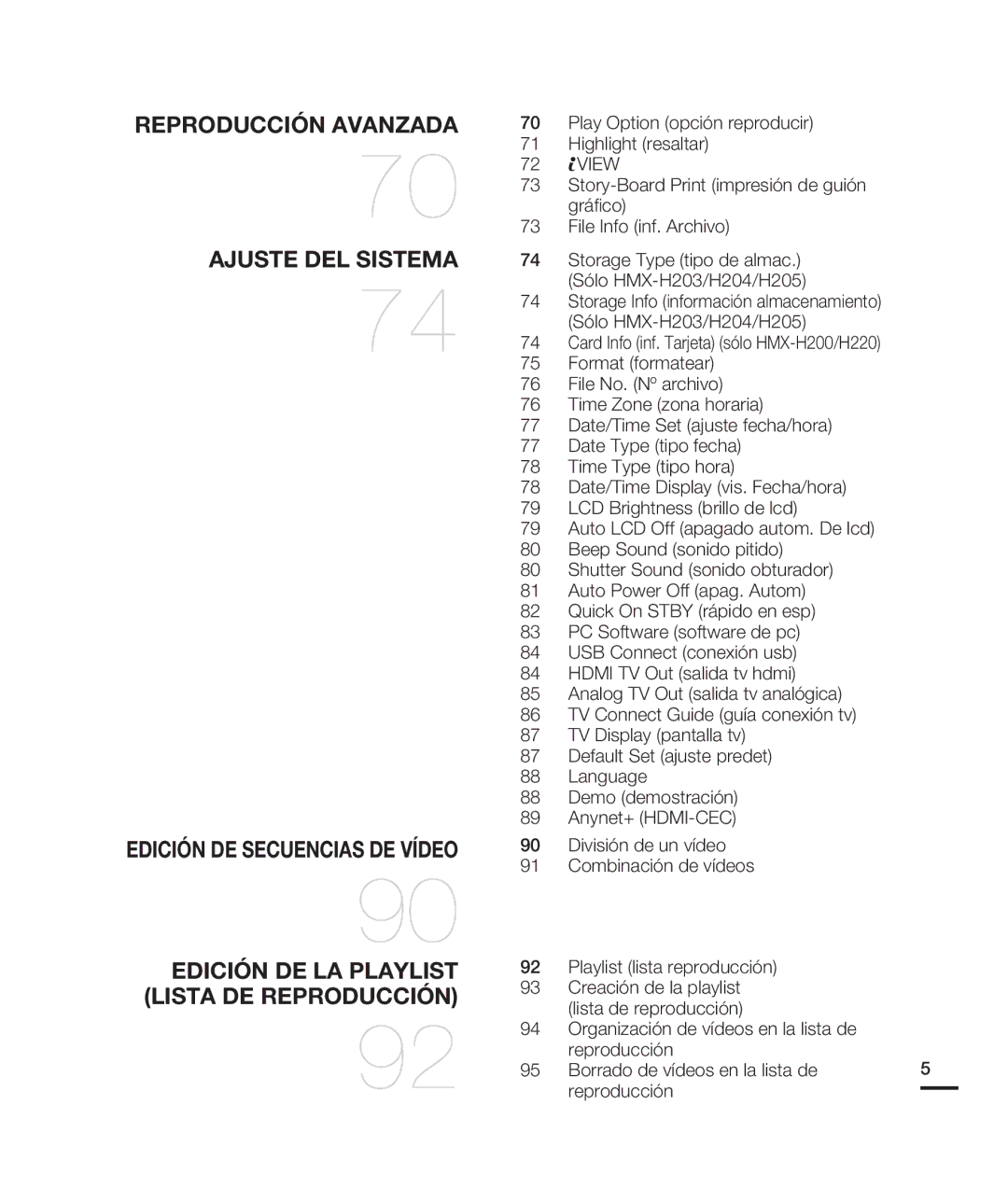 Samsung HMX-H200BN/XAA Play Option opción reproducir, Highlight resaltar, Story-Board Print impresión de guión, Gráﬁco 