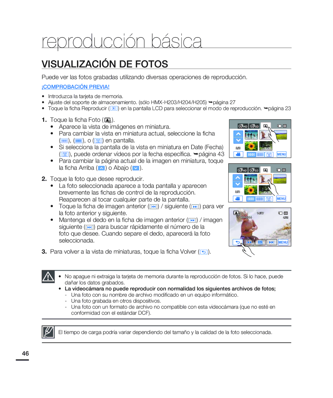 Samsung HMX-H200BN/XAA manual Visualización DE Fotos 