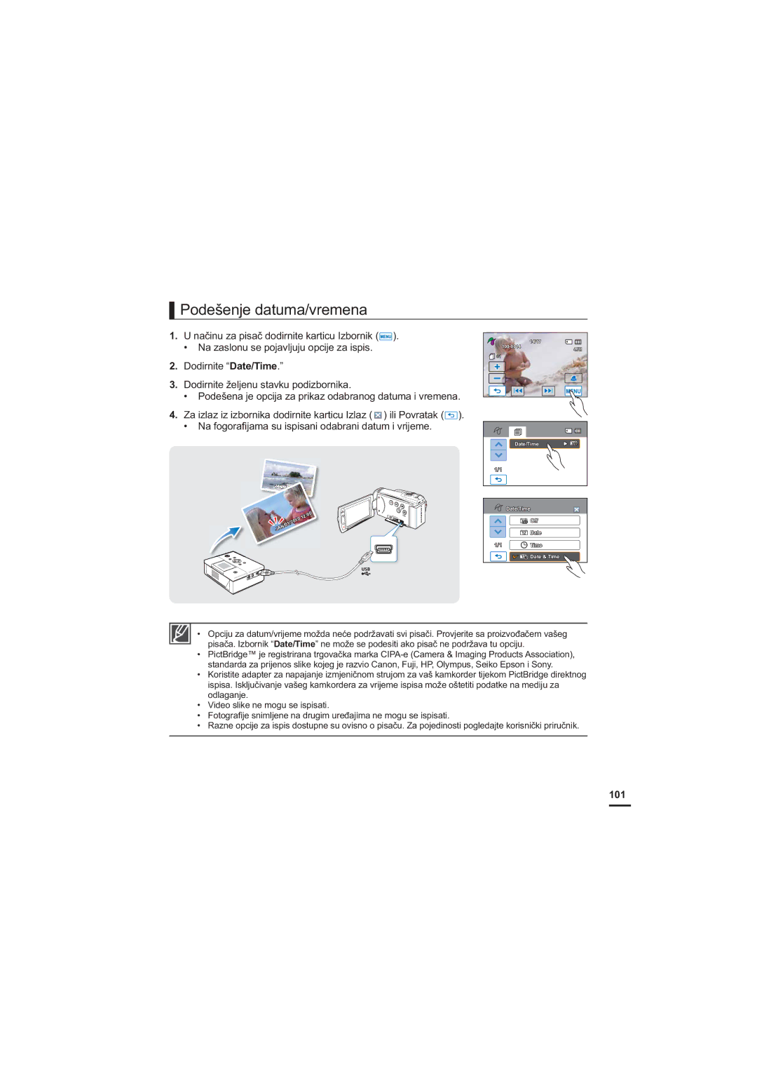 Samsung HMX-H205SP/EDC 3RGHãHQMHGDWXPDYUHPHQD, RGLUQLWH³DWH7LPH´, 101, RGODJDQMH ‡ 9LGHRVOLNHQHPRJXVHLVSLVDWL 