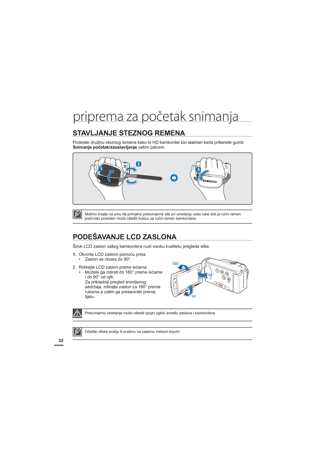 Samsung HMX-H200SP/EDC manual Stavljanje Steznog Remena, 32â$9$1-/&=$6/21$, 6QLPDQMHSRþHWDNDXVWDYOMDQMHYDãLPSDOFHP 