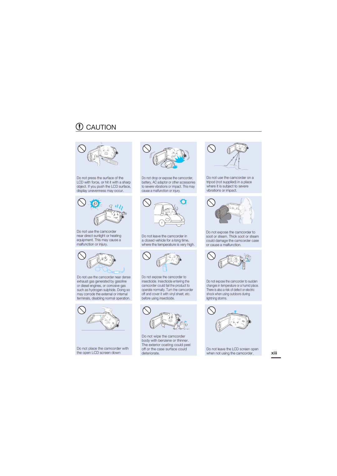 Samsung HMX-H200SN, HMX-H200N, 07660-2112 user manual Xiii, When not using the camcorder 