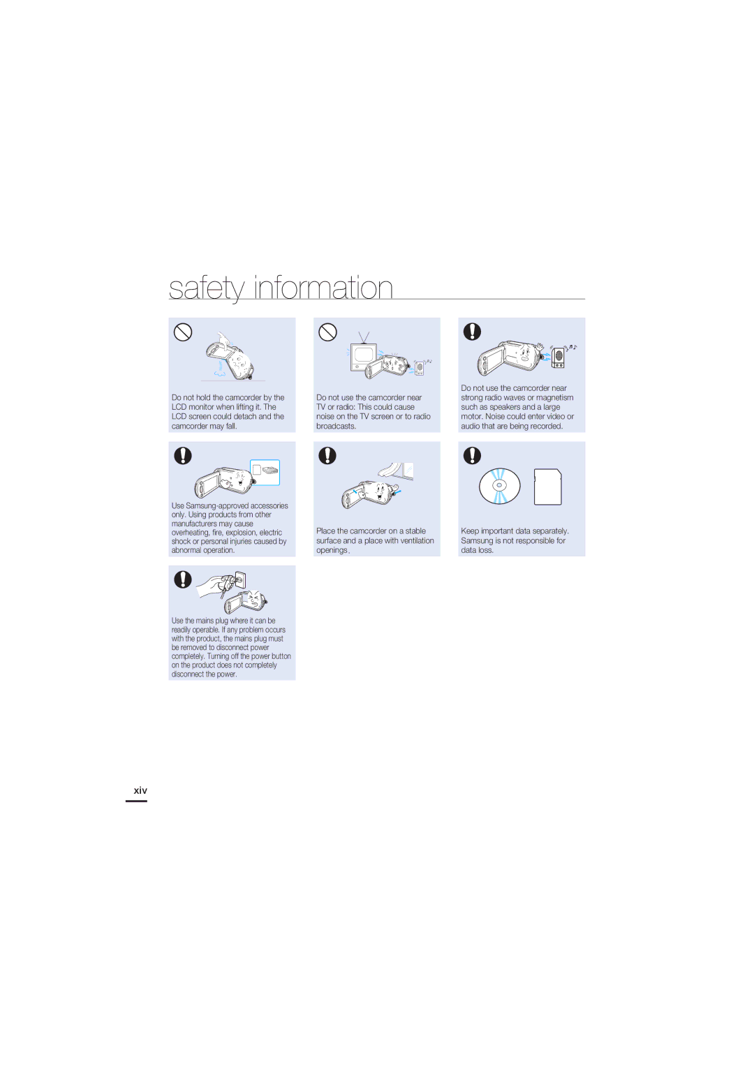 Samsung 07660-2112, HMX-H200N, HMX-H200SN user manual Xiv 