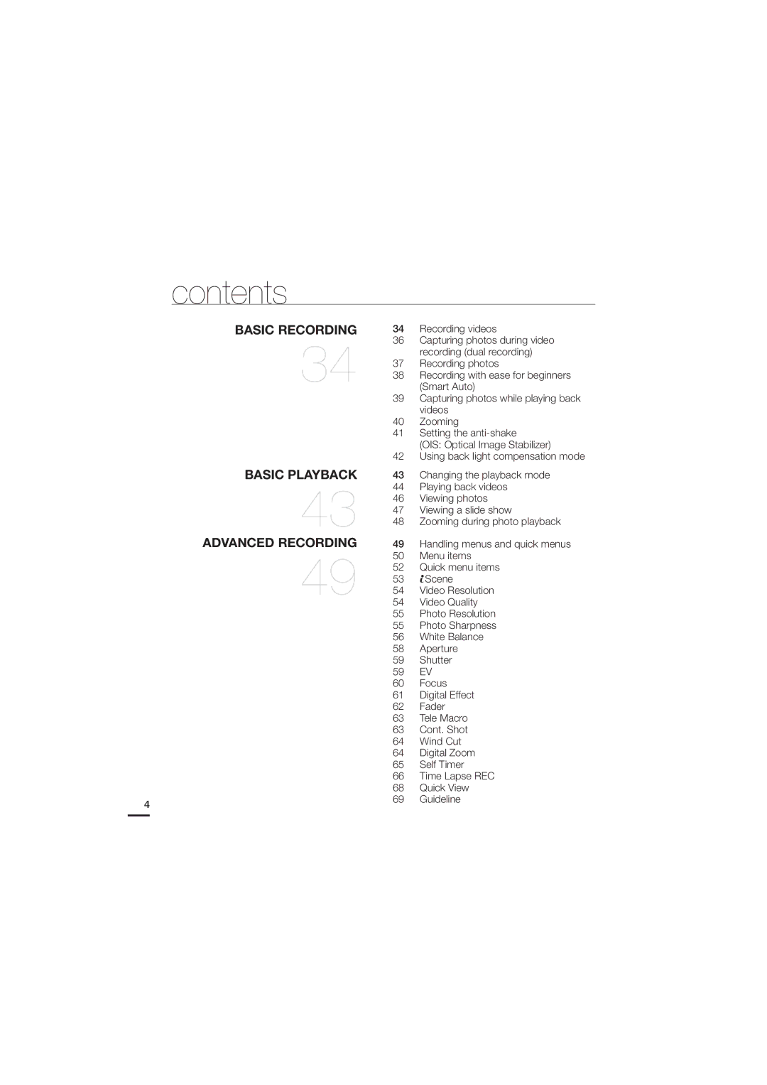 Samsung HMX-H200SN, HMX-H200N, 07660-2112 user manual Contents 