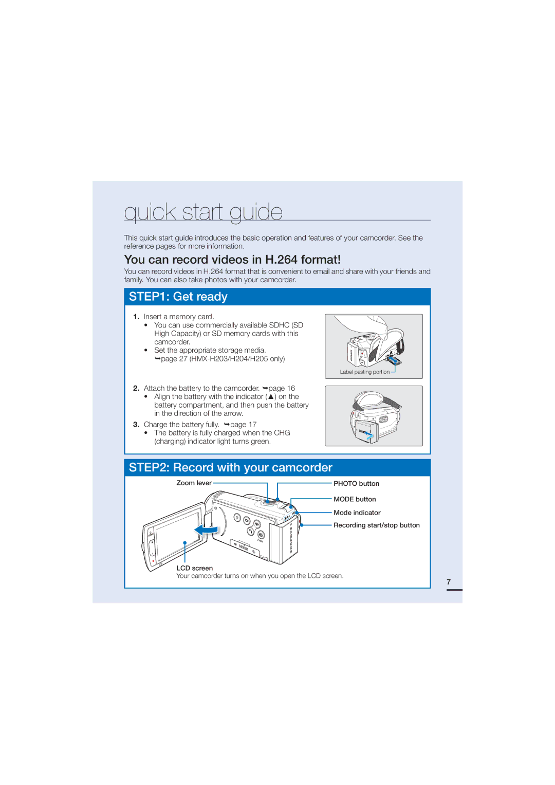 Samsung HMX-H200SN, HMX-H200N Quick start guide, PvDboSfdpseWjefptJoGpsnbu, Insert a memory card, Zoom lever 