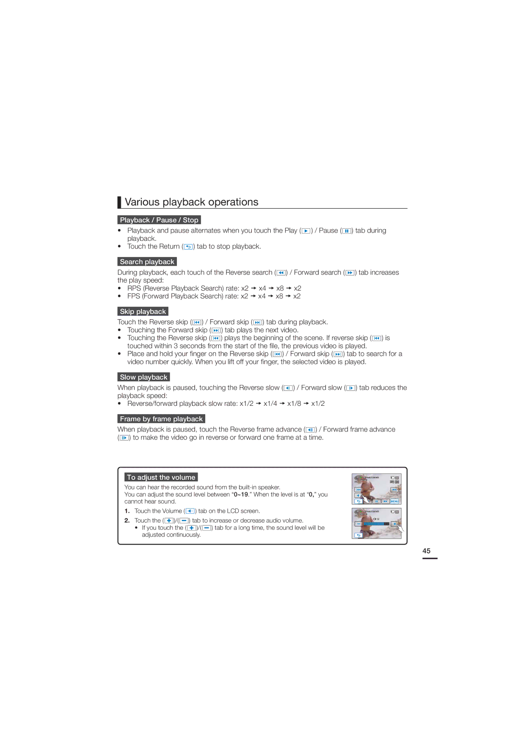 Samsung HMX-H200N, HMX-H200SN, 07660-2112 user manual Various playback operations 