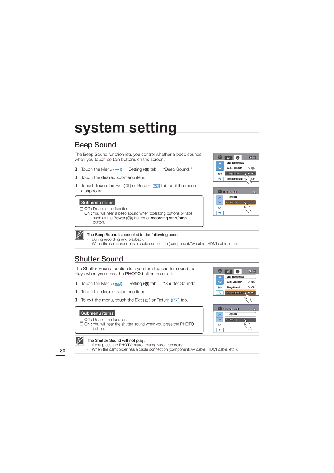 Samsung 07660-2112, HMX-H200N, HMX-H200SN user manual Beep Sound, Shutter Sound 