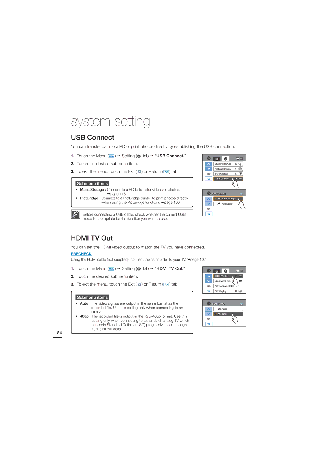 Samsung HMX-H200N, HMX-H200SN, 07660-2112 user manual USB Connect, Hdmi TV Out 