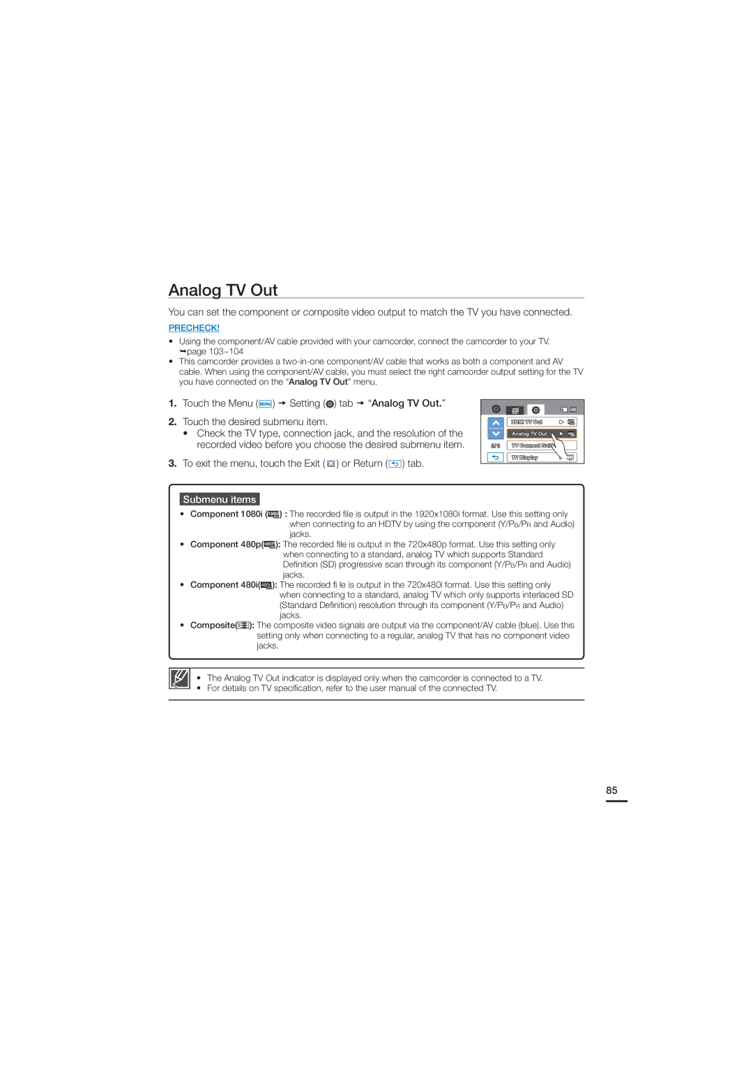 Samsung HMX-H200SN, HMX-H200N, 07660-2112 user manual Analog TV Out 