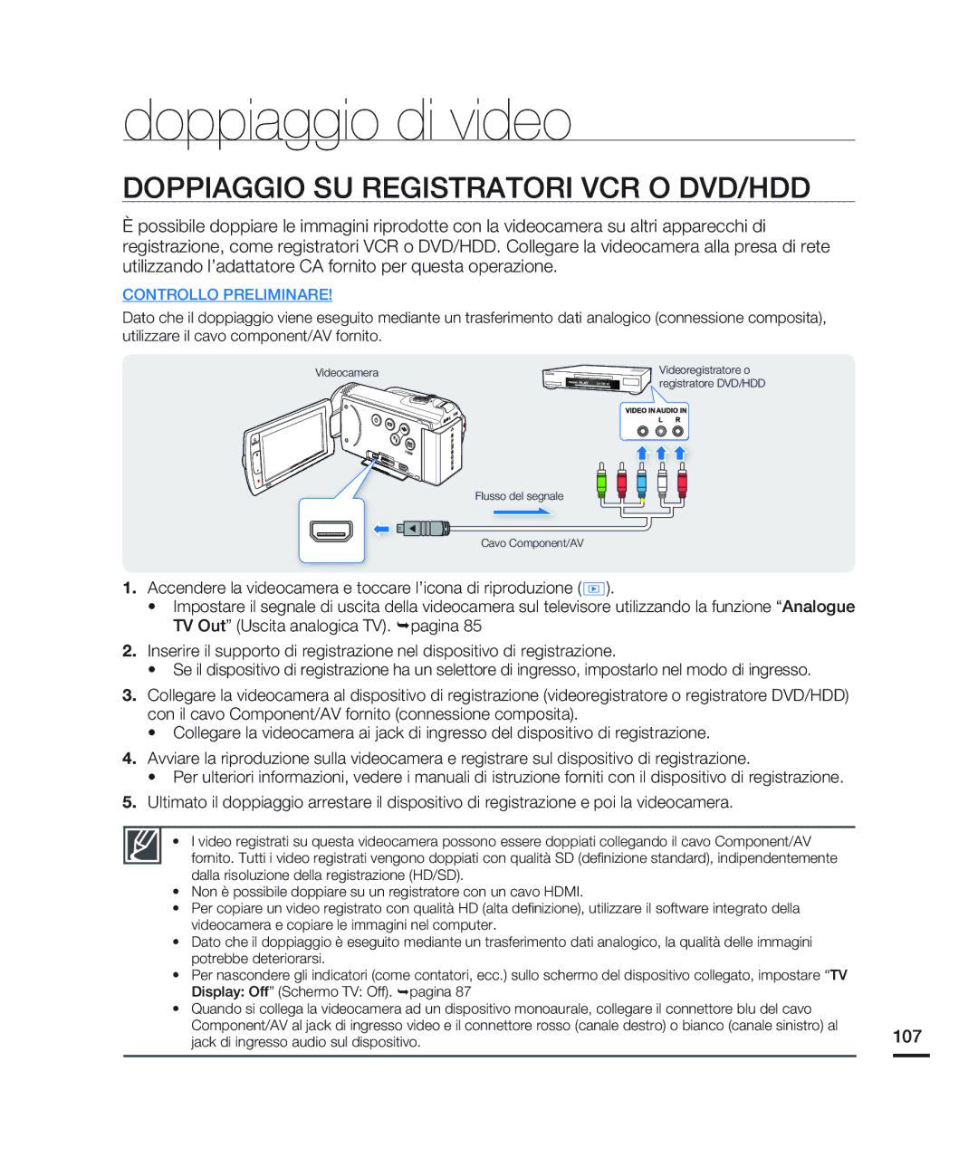 Samsung HMX-H200BP/EDC, HMX-H204BP/EDC, HMX-H203BP/EDC Doppiaggio di video, Doppiaggio SU Registratori VCR O DVD/HDD, 107 