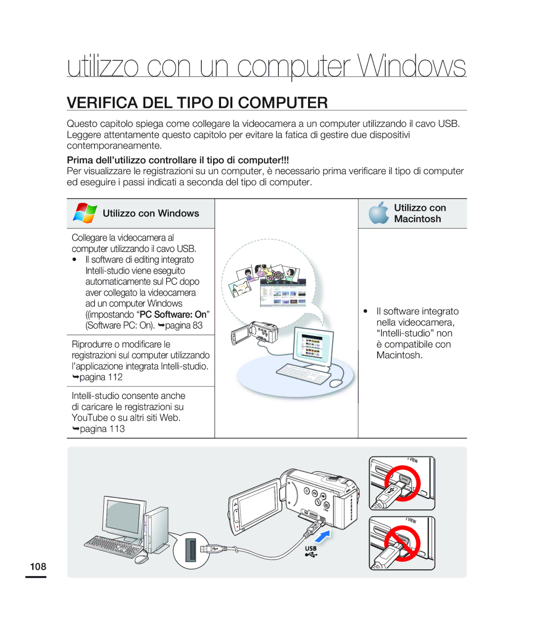 Samsung HMX-H203BP/EDC manual Verifica DEL Tipo DI Computer, Impostando PC Software On Software PC On. ¬pagina, 108 