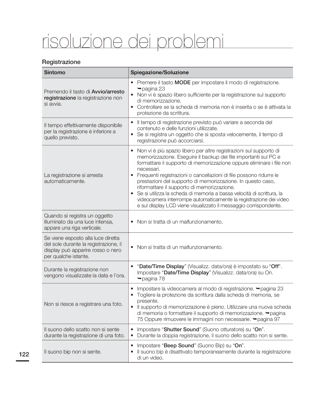 Samsung HMX-H200LP/EDC manual 122, Protezione da scrittura, Impostare la videocamera al modo di registrazione. ¬pagina 