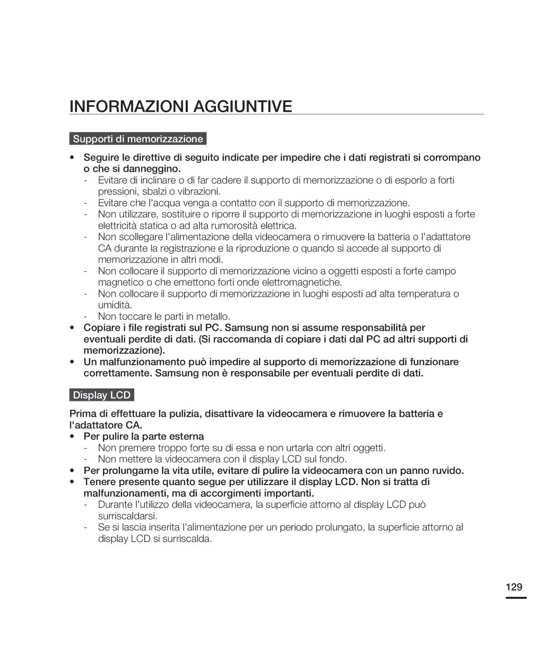 Samsung HMX-H200SP/EDC, HMX-H204BP/EDC, HMX-H200BP/EDC Informazioni Aggiuntive, Supporti di memorizzazione, Display LCD 