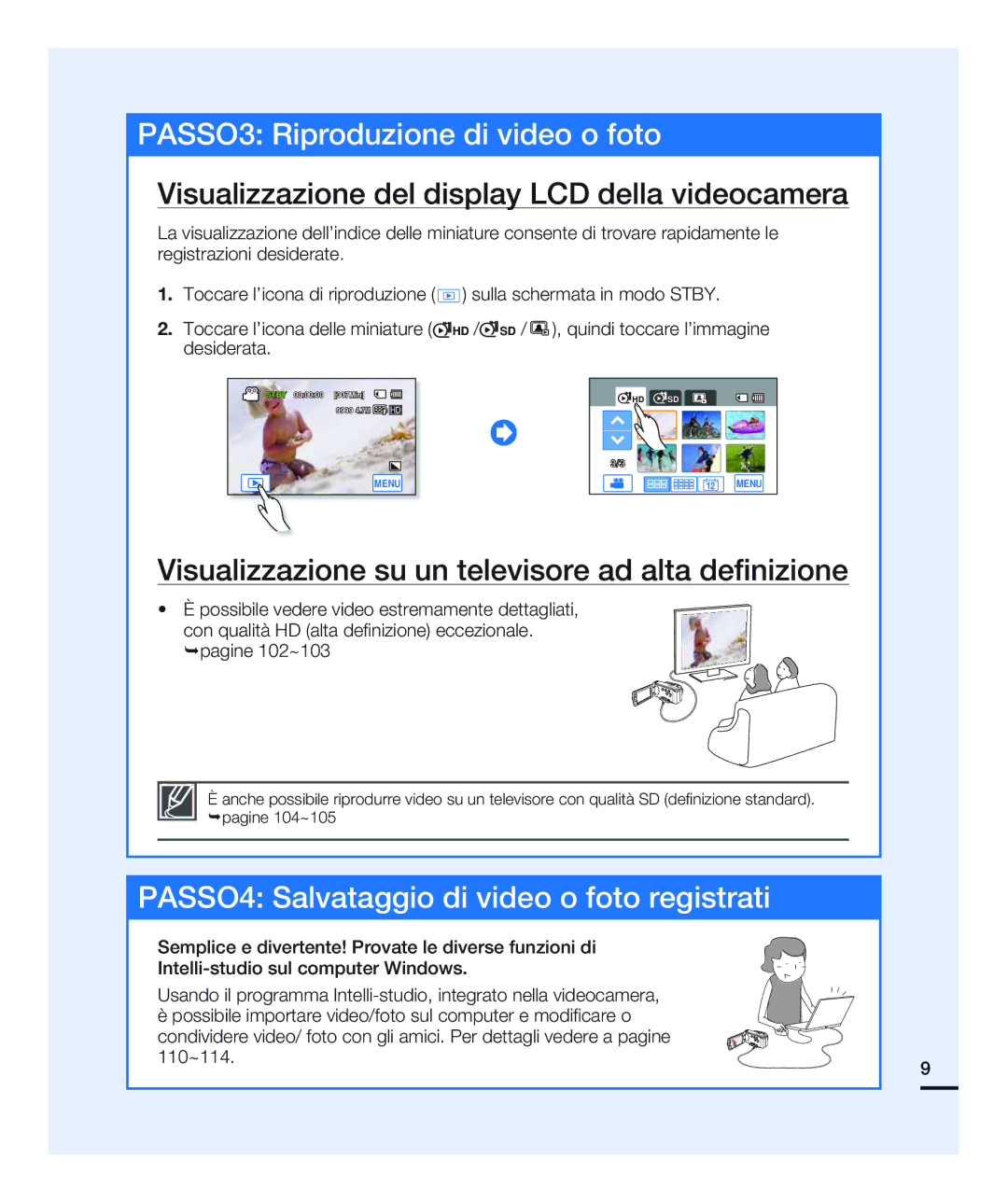 Samsung HMX-H200SP/EDC, HMX-H204BP/EDC, HMX-H200BP/EDC, HMX-H203BP/EDC Visualizzazione del display LCD della videocamera 