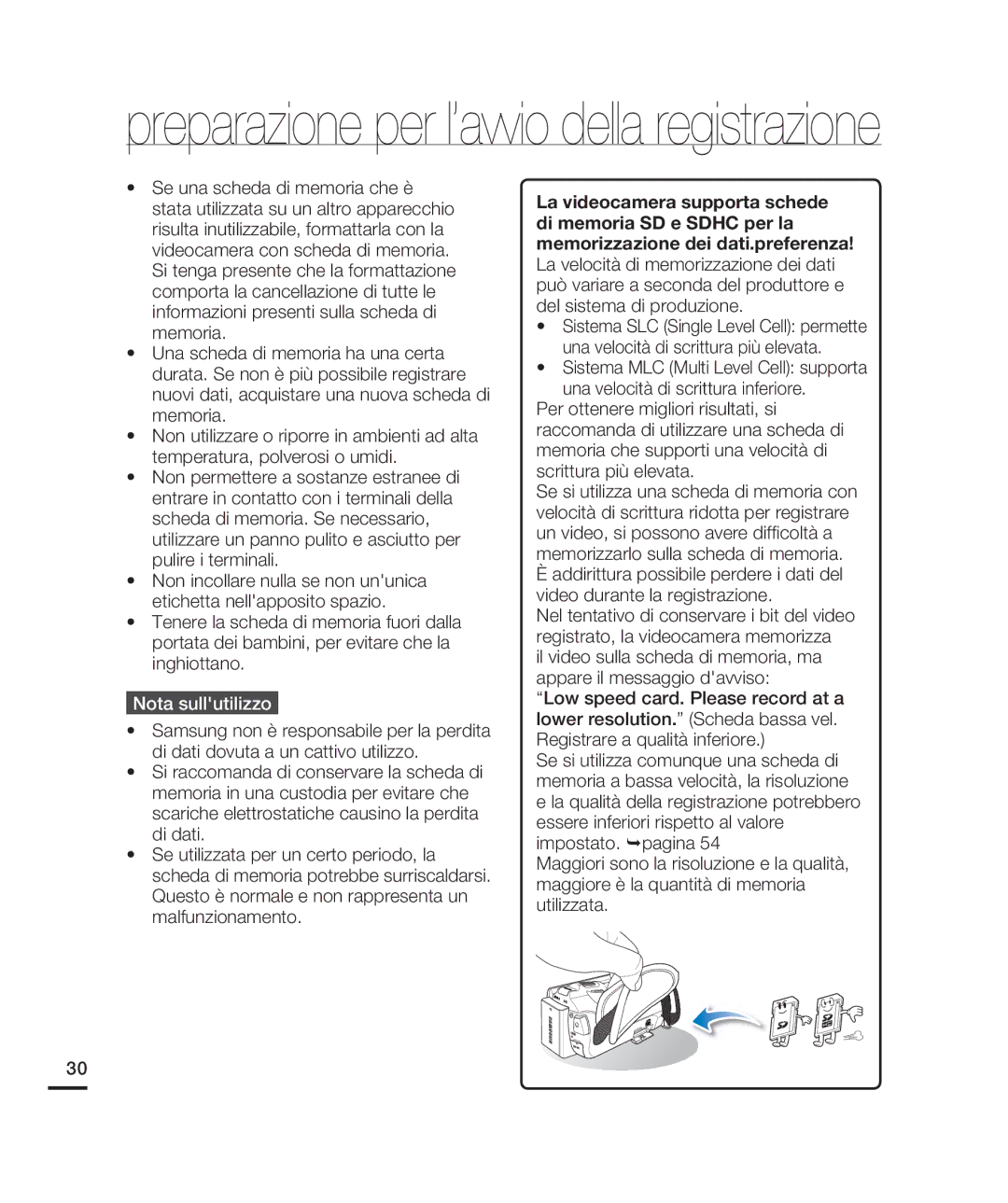 Samsung HMX-H203BP/EDC, HMX-H204BP/EDC, HMX-H200BP/EDC, HMX-H200RP/EDC, HMX-H200LP/EDC, HMX-H200SP/EDC manual Nota sullutilizzo 