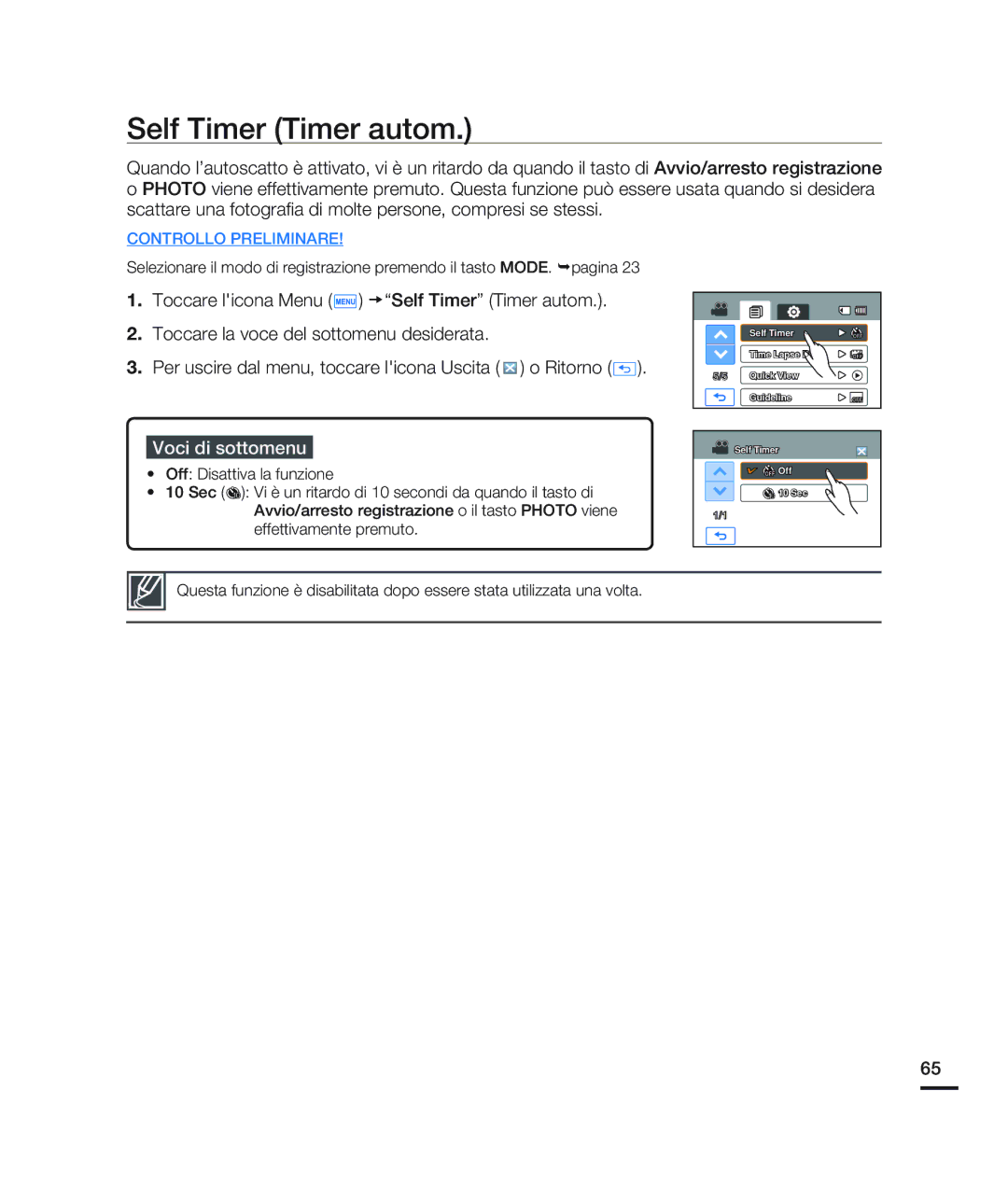 Samsung HMX-H200BP/EDC, HMX-H204BP/EDC, HMX-H203BP/EDC, HMX-H200RP/EDC, HMX-H200LP/EDC, HMX-H200SP/EDC Self Timer Timer autom 