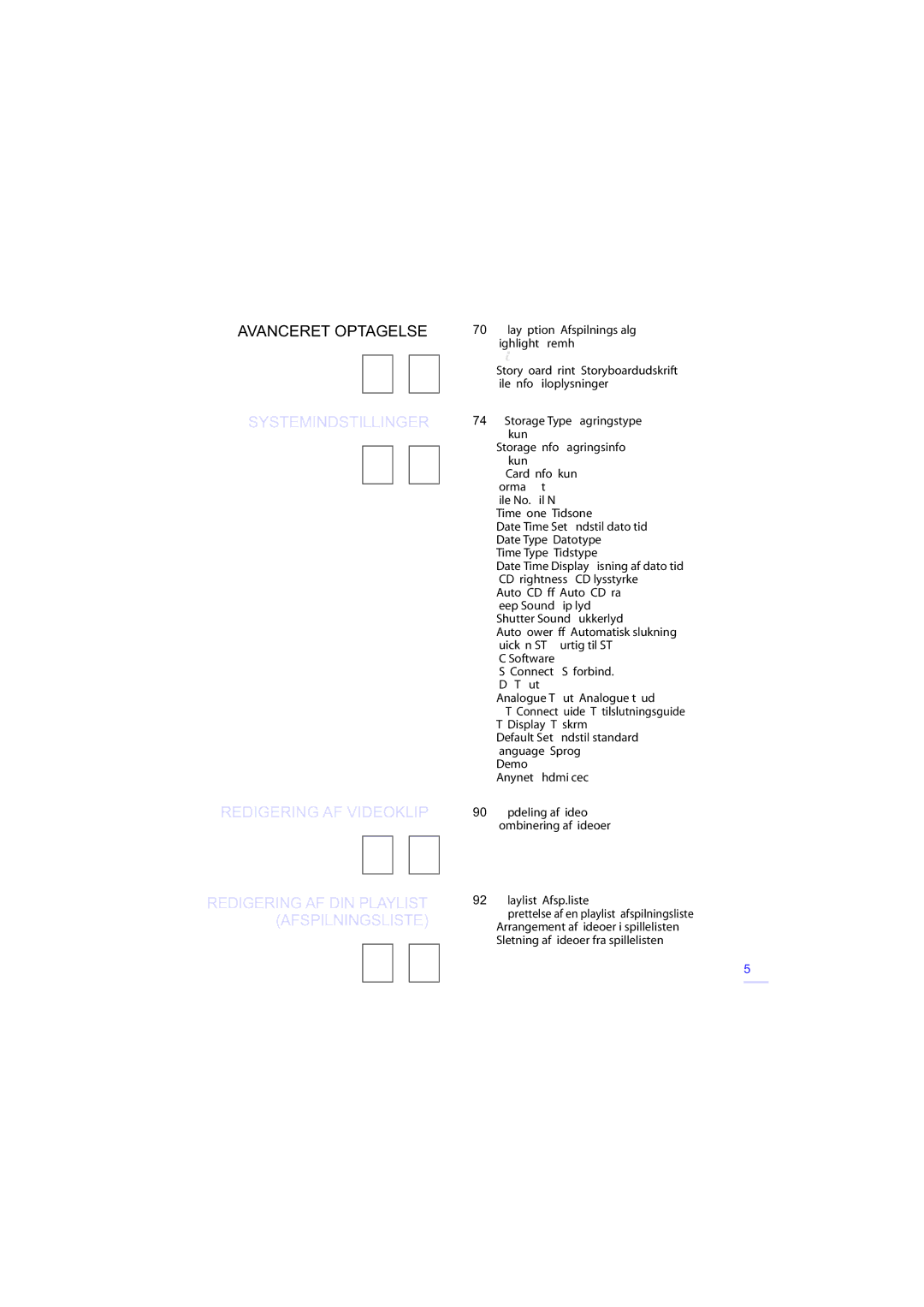 Samsung HMX-H200BP/EDC Play Option Afspilningsvalg Highlight Fremhæv, Storage Type Lagringstype, Storage Info Lagringsinfo 