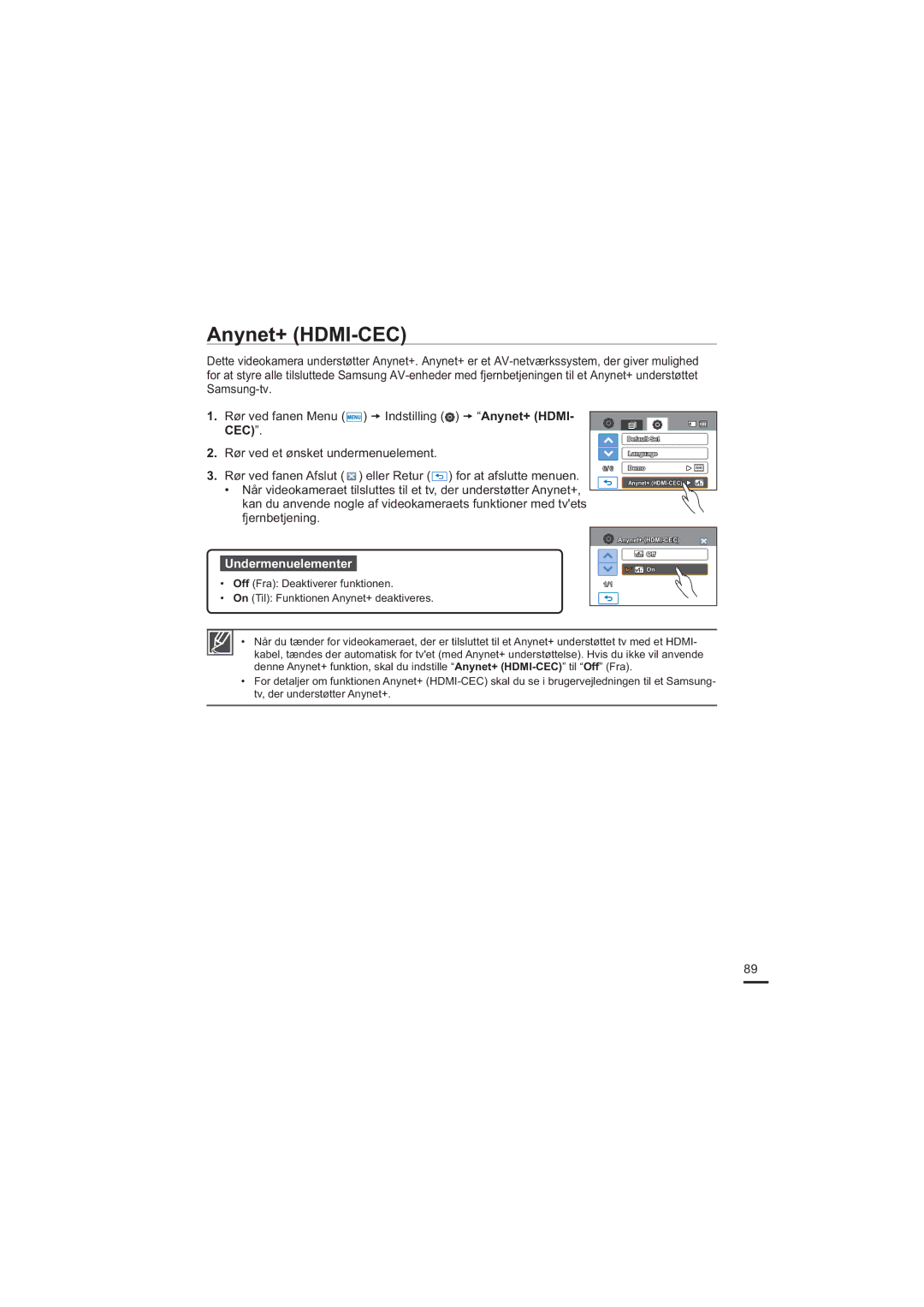 Samsung HMX-H200BP/EDC, HMX-H204BP/EDC, HMX-H203BP/EDC, HMX-H205BP/EDC manual Anynet+ HDMI-CEC 