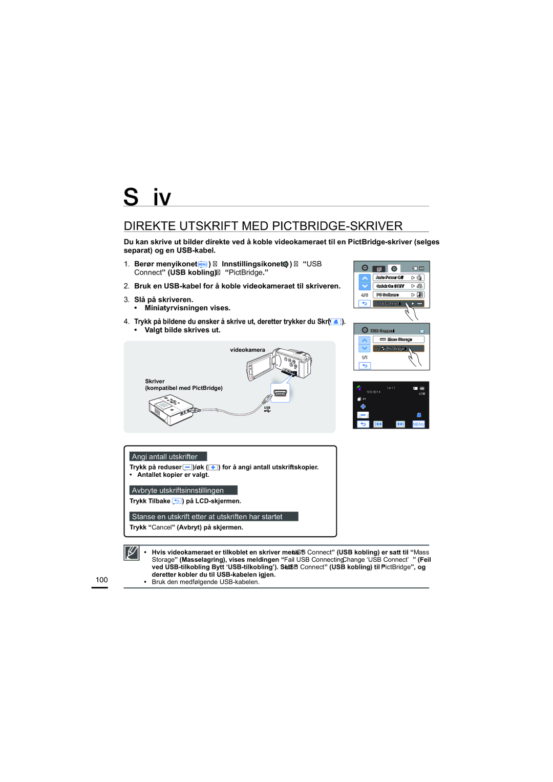 Samsung HMX-H204BP/EDC manual Direkte Utskrift MED PICTBRIDGE-SKRIVER, Valgt bilde skrives ut, Angi antall utskrifter 