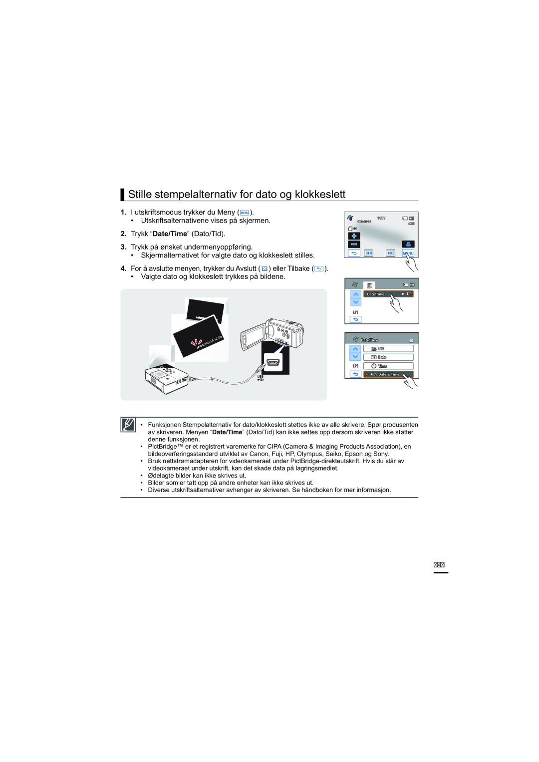 Samsung HMX-H200BP/EDC, HMX-H204BP/EDC, HMX-H203BP/EDC, HMX-H205BP/EDC Stille stempelalternativ for dato og klokkeslett, 101 