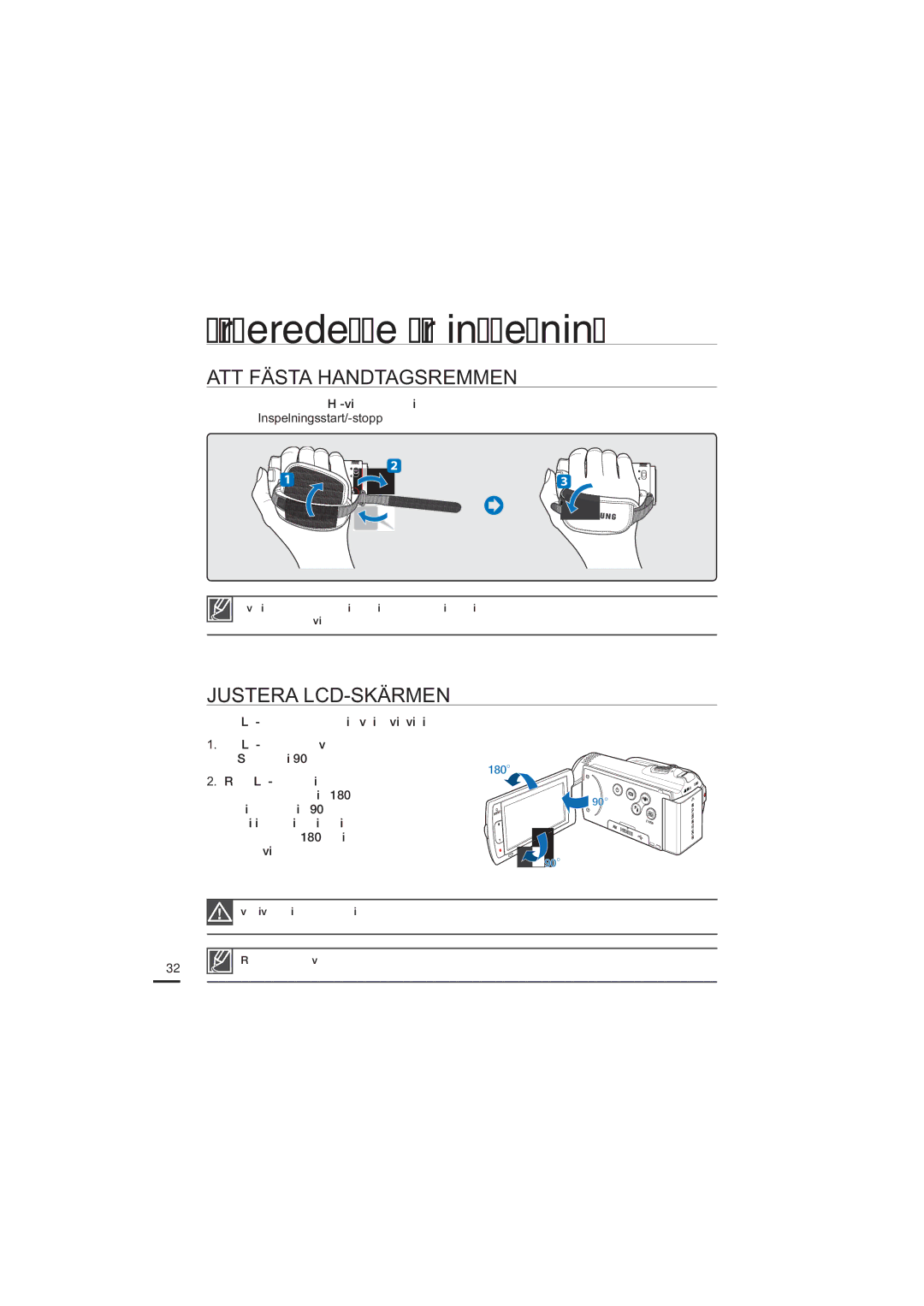 Samsung HMX-H204BP/EDC, HMX-H200BP/EDC, HMX-H203BP/EDC, HMX-H205BP/EDC manual ATT Fästa Handtagsremmen, Justera LCD-SKÄRMEN 