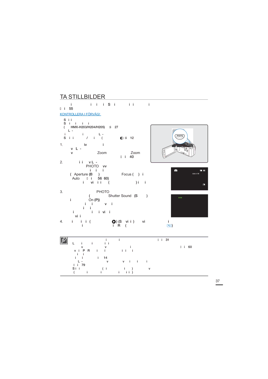 Samsung HMX-H200BP/EDC, HMX-H204BP/EDC, HMX-H203BP/EDC, HMX-H205BP/EDC manual TA Stillbilder 