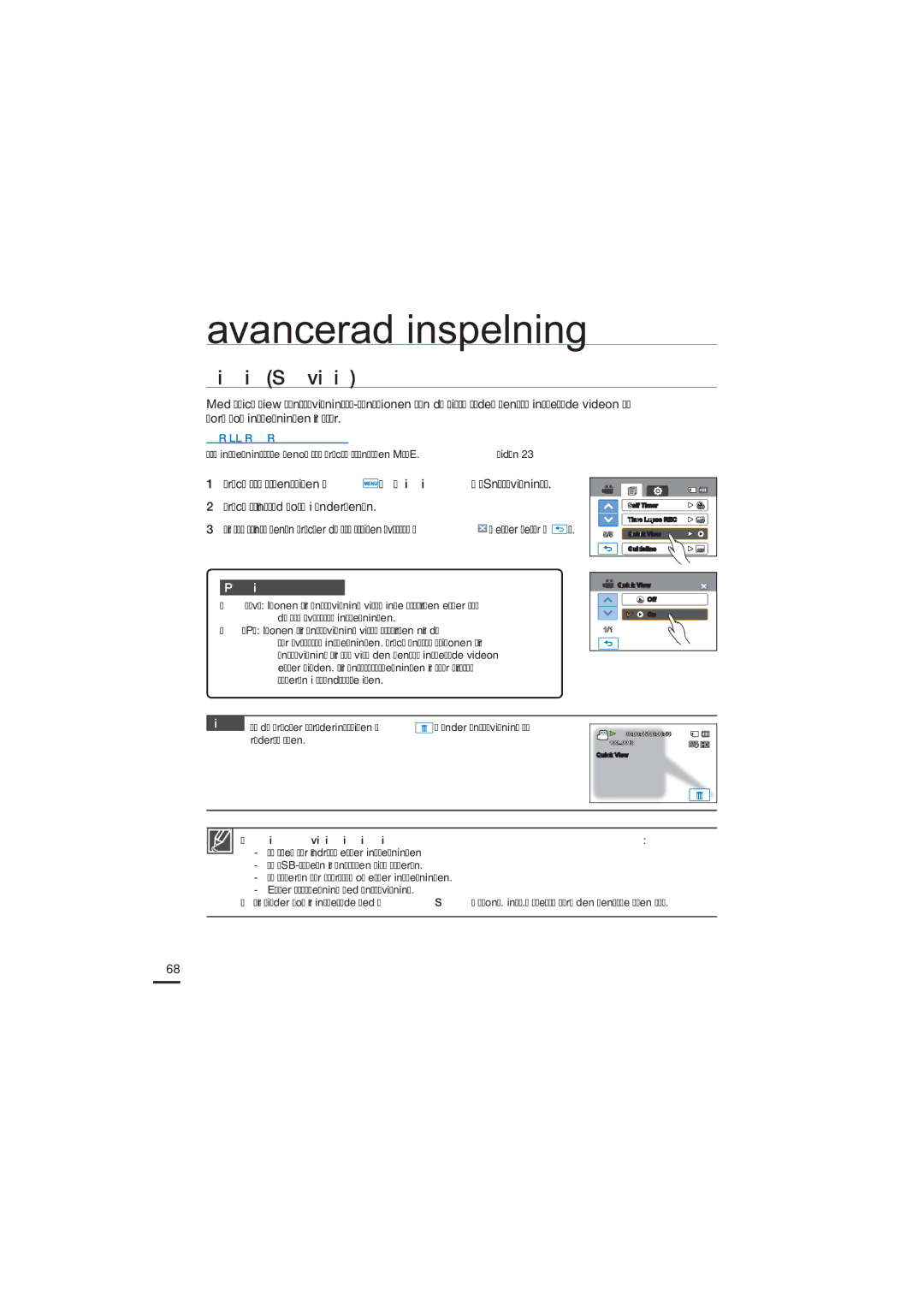 Samsung HMX-H204BP/EDC, HMX-H200BP/EDC, HMX-H203BP/EDC, HMX-H205BP/EDC manual Quick View Snabbvisning 